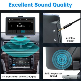 7 inch android radio, carplay, navigatie, draagbaar