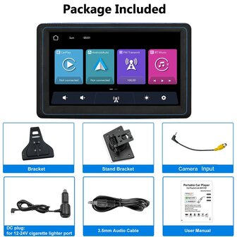7 inch android radio, carplay, navigatie, draagbaar