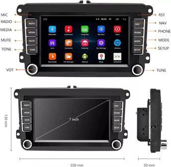 7 inch android, carplay, navigatie radio, navigatie VW Polo, Golf 5,6, Touran, Passat, Tiguan, Seat, Skoda