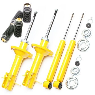 Set sportschokdempers voor- en achterzijde Golf 1, Jetta 1 enz incl. stofhoezen en bumpstops