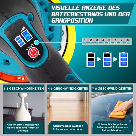 Excentrische accu poetsmachine met 2 accu's