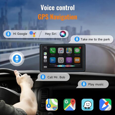 7 inch android radio, carplay, navigatie, draagbaar