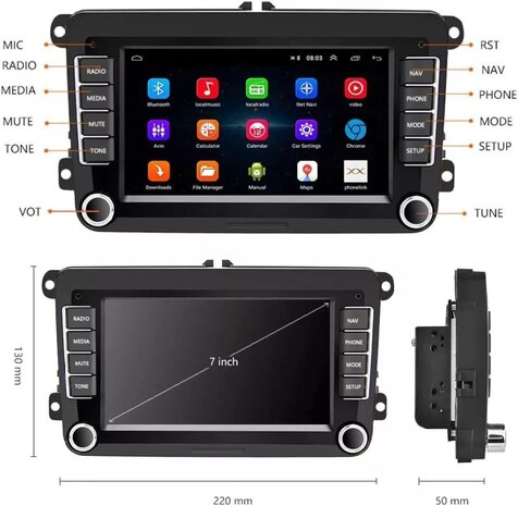 7 inch android, carplay, navigatie radio, navigatie VW Polo, Golf 5,6, Touran, Passat, Tiguan, Seat, Skoda