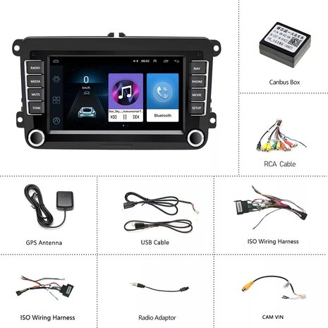 7 inch android, carplay, navigatie radio, navigatie VW Polo, Golf 5,6, Touran, Passat, Tiguan, Seat, Skoda
