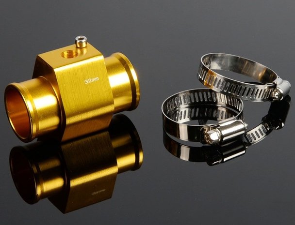 Adapter watertemp. sensor tussen waterslang 32 mm goud