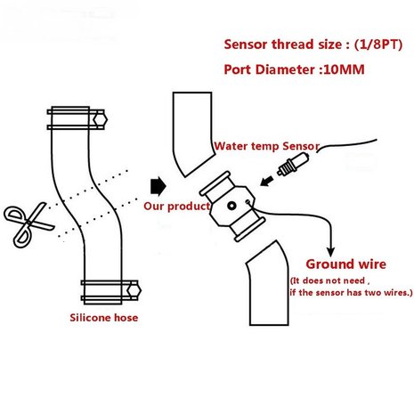 Adapter watertemp. sensor tussen waterslang 32 mm zwart