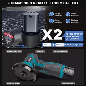 Accu haakse slijper met 2 accu's